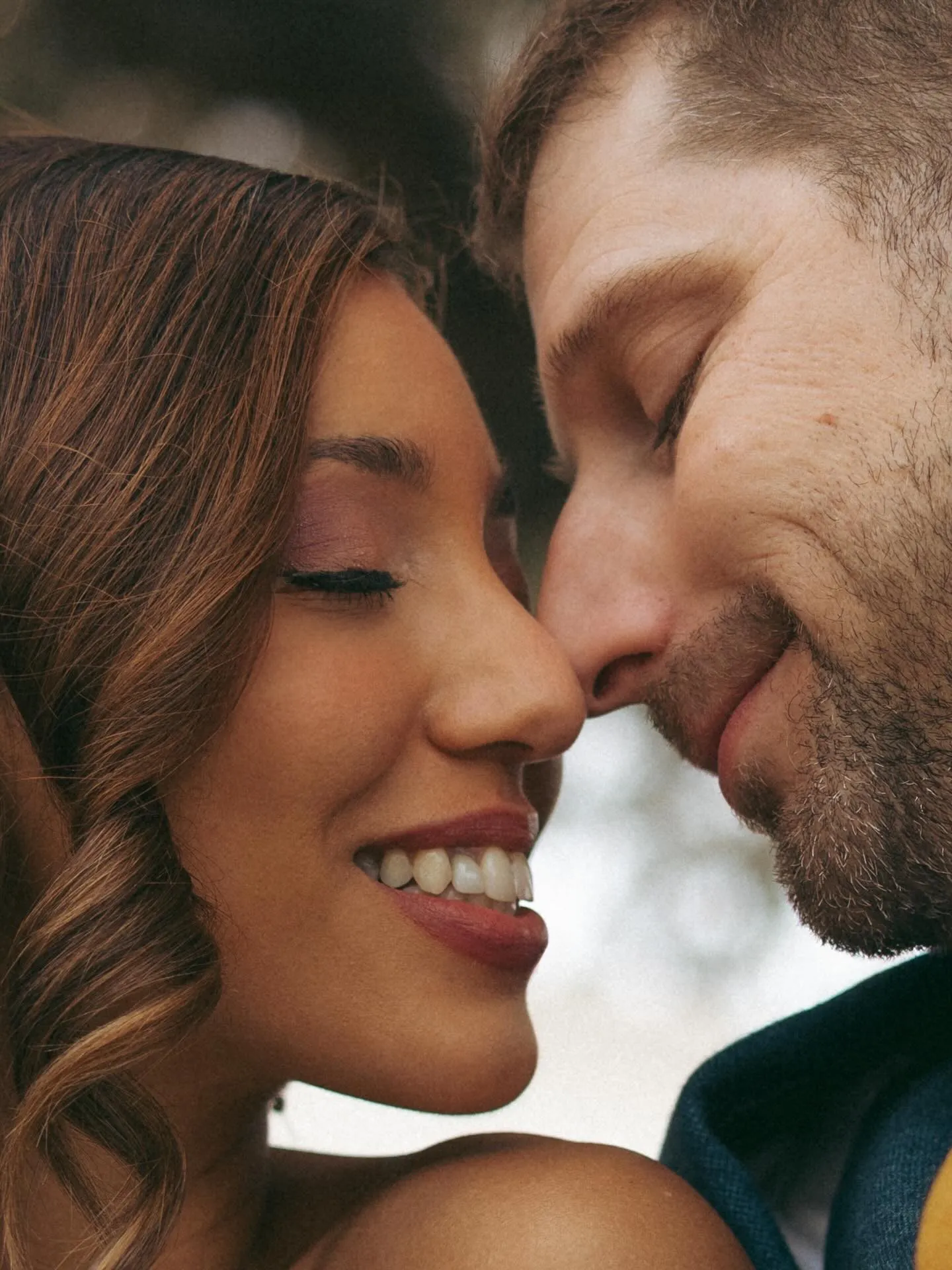 Close portrait of a couple on their elopement day
